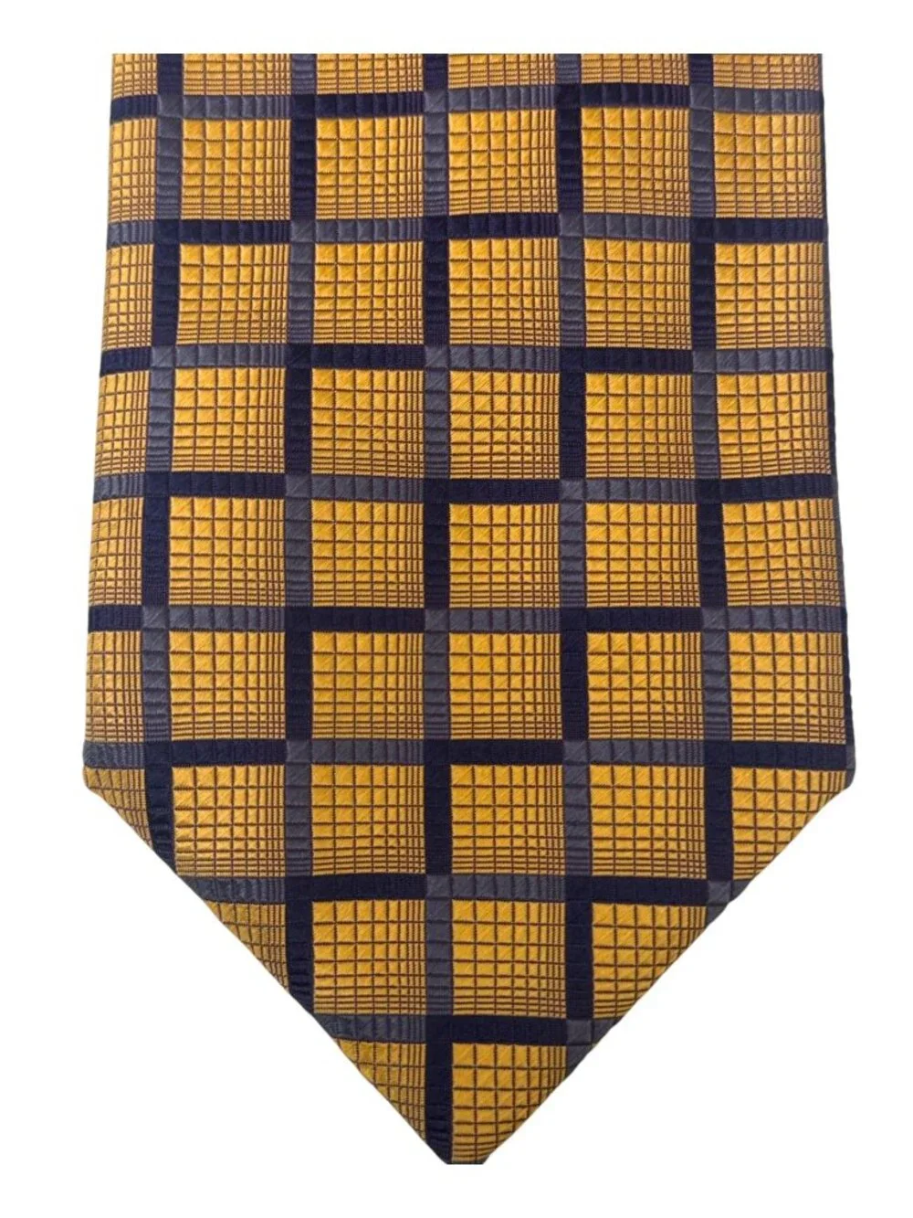 BEREND DEWITT Mens Designer Necktie Silk Woven Yellow Blue Geometric Tie Italy